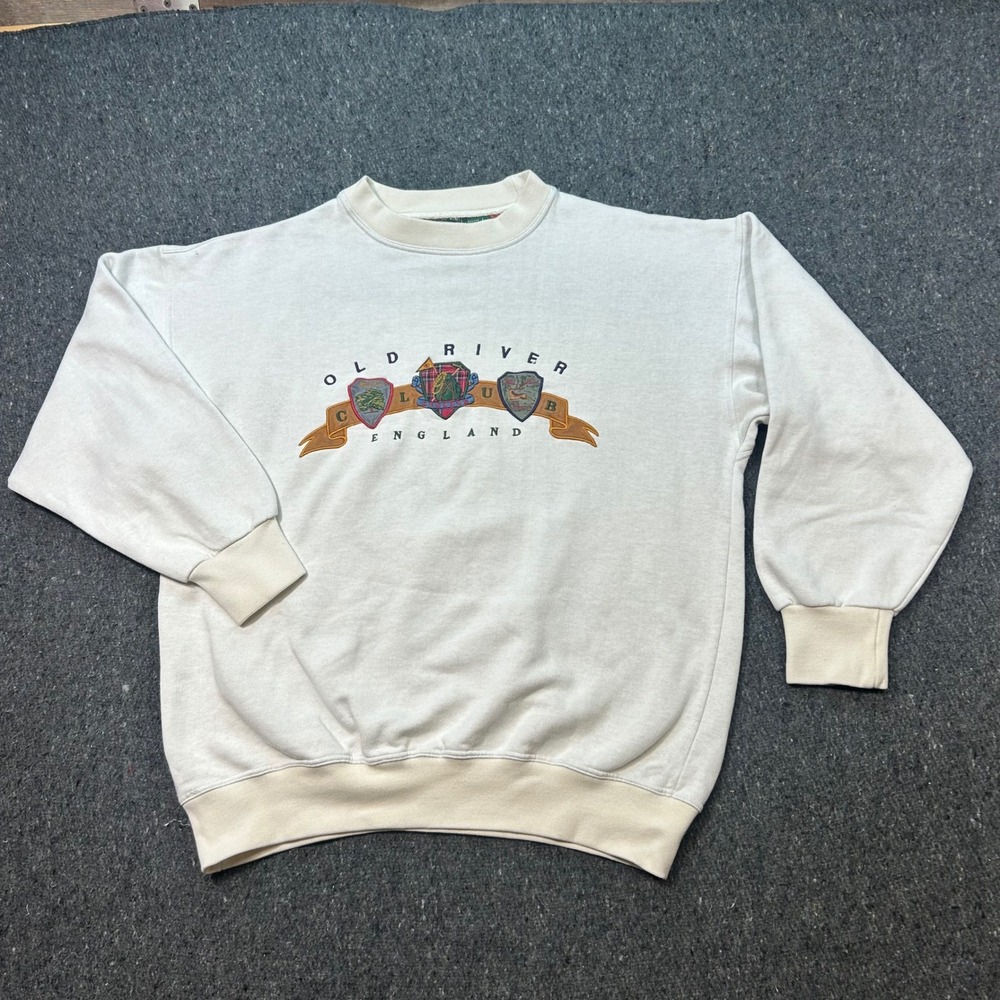 Old River Country Line Sweatshirt M/L Mens Cream Preppy Embroidered Crest‎ Italy